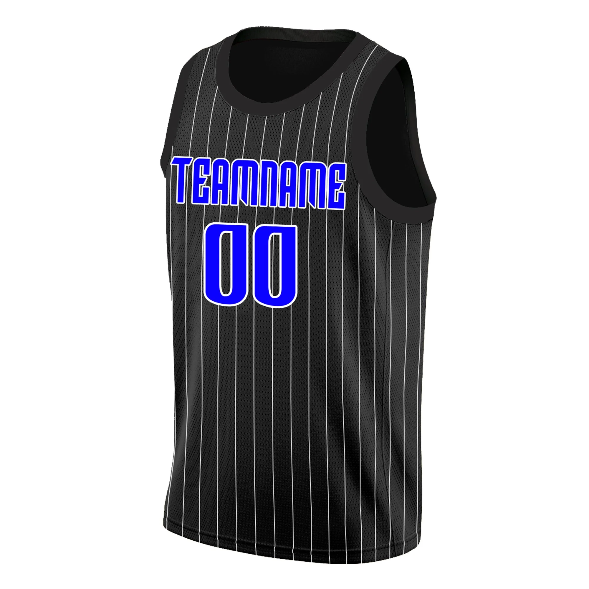 Custom Black Blue-White Stripe Fashion Tops Breathable Basketball Jersey - Image 3
