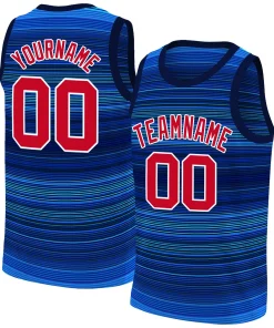 Custom Navy Red-White Gradient Fashion Tops Basketball Jersey