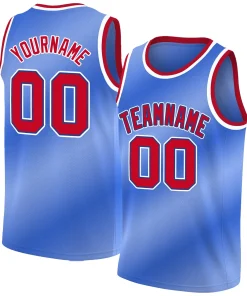 Custom Blue White-Red Navy Gradient Fashion Tops Basketball Jersey