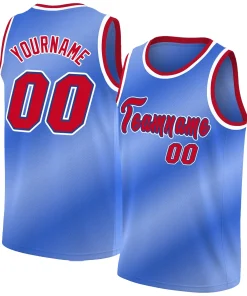 Custom Blue White-Red Gradient Fashion Tops Basketball Jersey