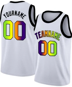 Custom White Purple-Green Gradient Fashion Tops Basketball Jersey