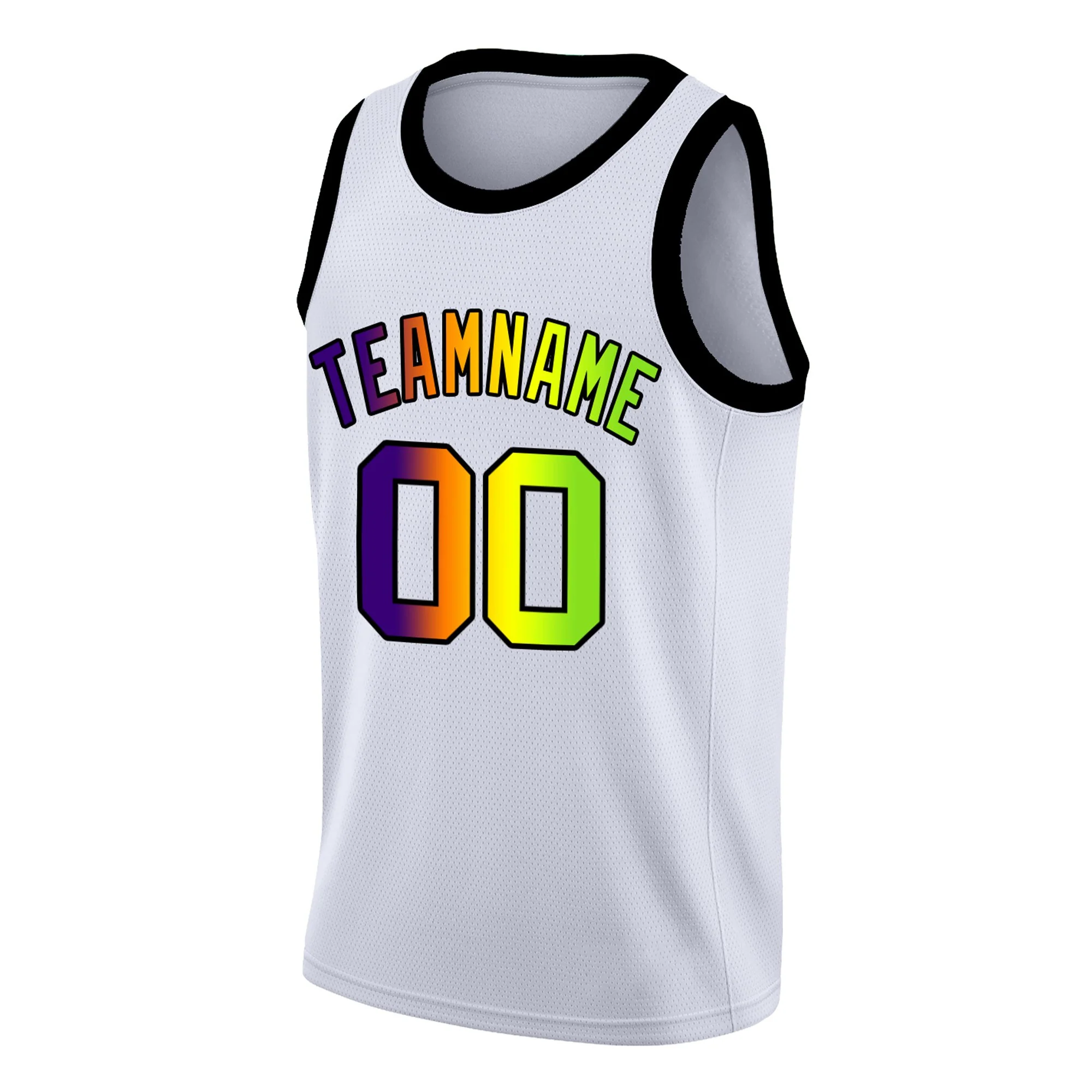 Custom White Purple-Green Gradient Fashion Tops Basketball Jersey - Image 3