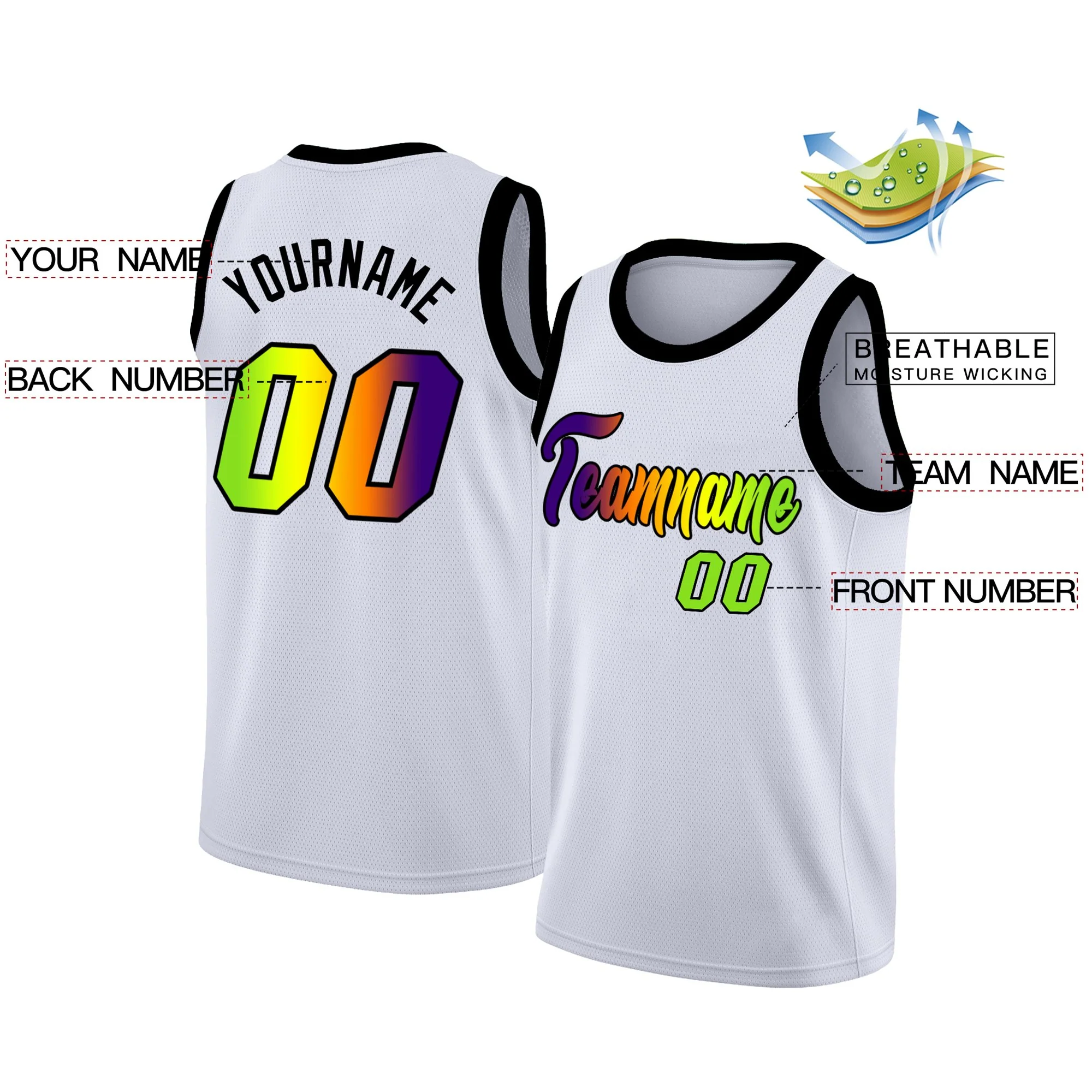 Custom White Black-Green Gradient Fashion Tops Basketball Jersey - Image 2