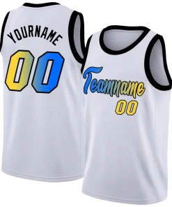 Custom White Blue-Yellow Black Gradient Fashion Tops Basketball Jersey