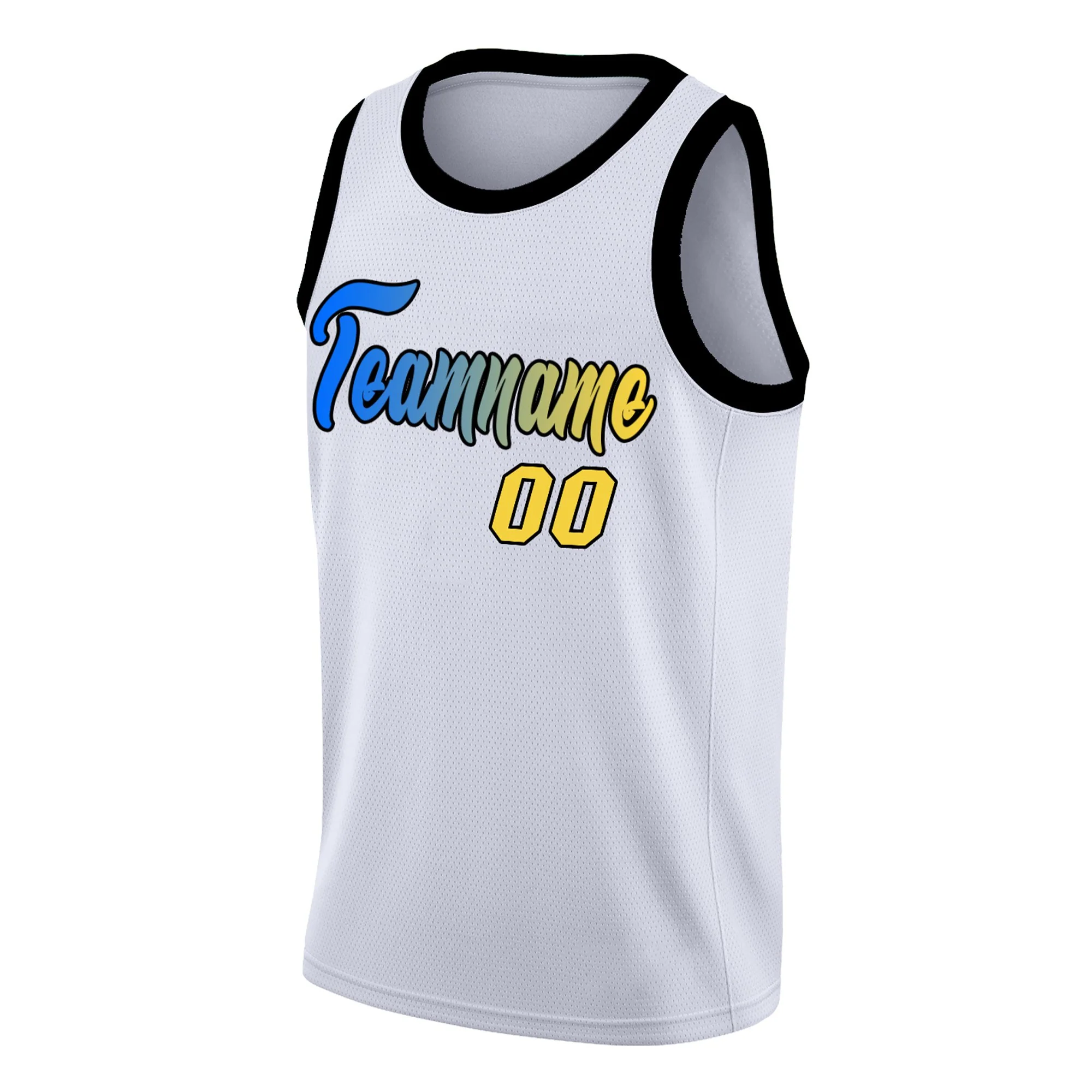 Custom White Blue-Yellow Black Gradient Fashion Tops Basketball Jersey - Image 3