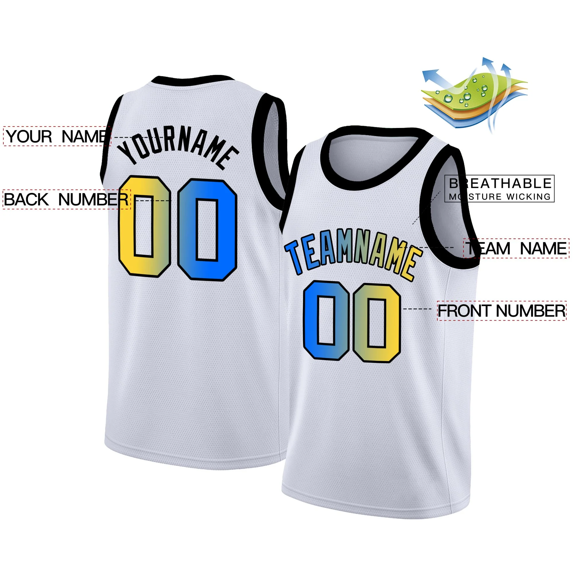 Custom White Yellow-Black Gradient Fashion Tops Basketball Jersey - Image 2