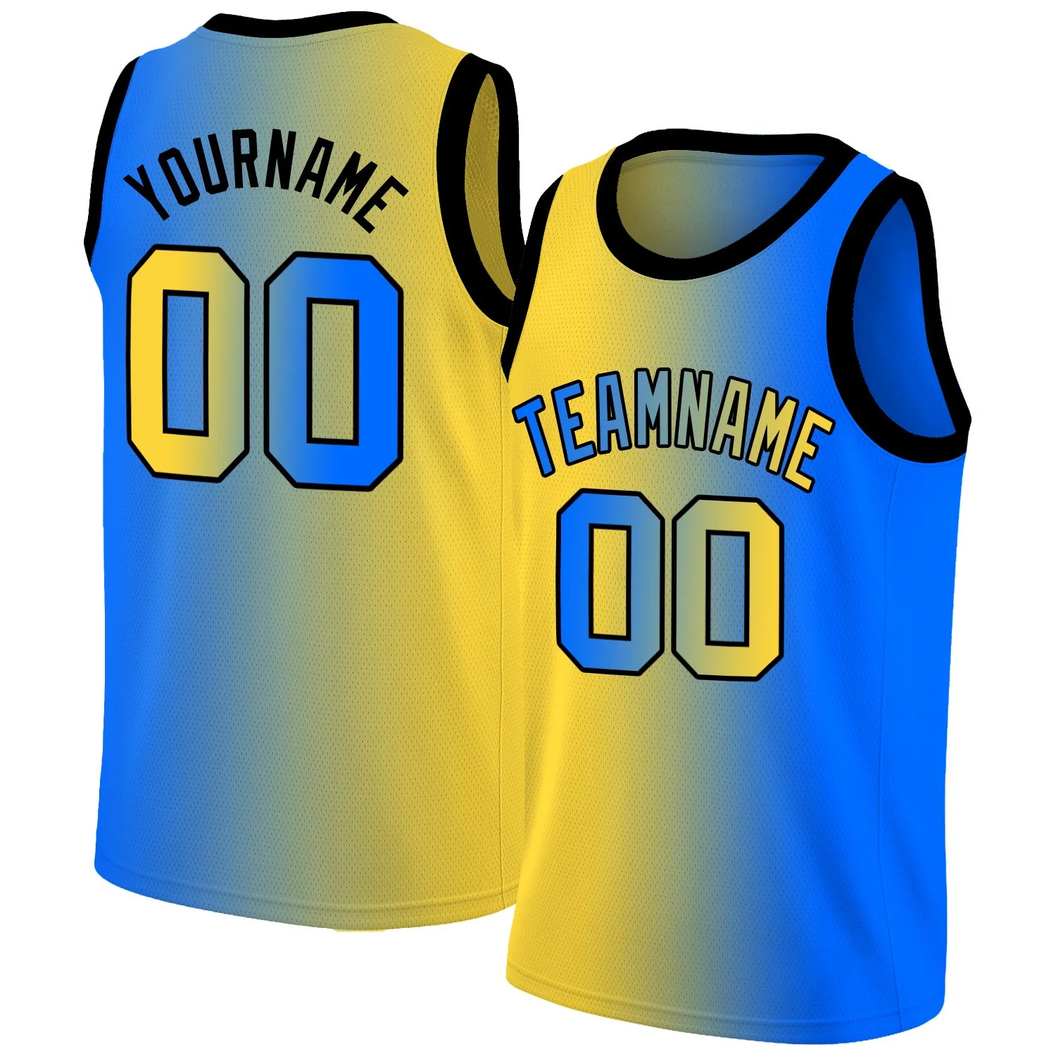 Custom Yellow Blue Black Gradient Fashion Tops Basketball Jersey