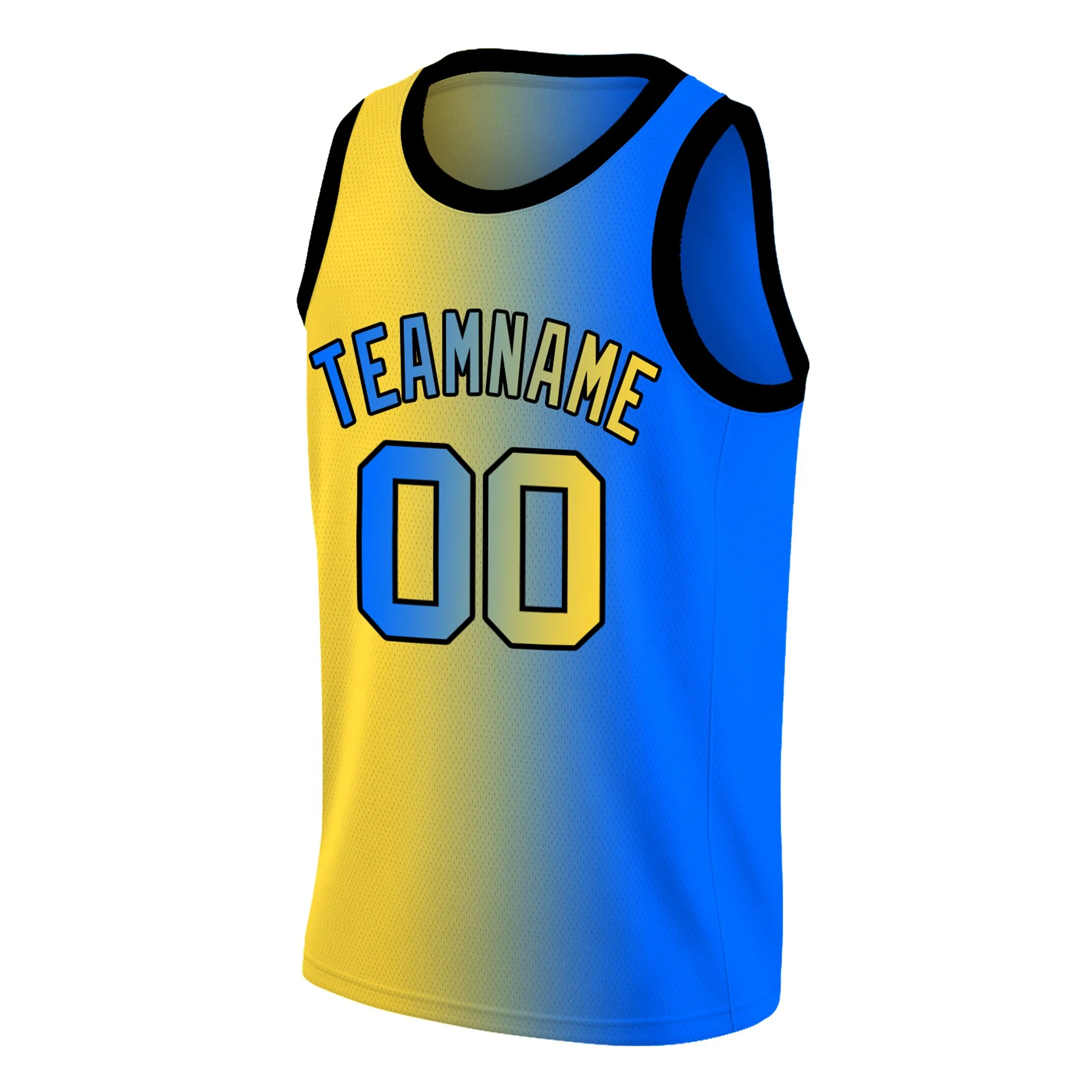 Custom Yellow Blue Black Gradient Fashion Tops Basketball Jersey - Image 3
