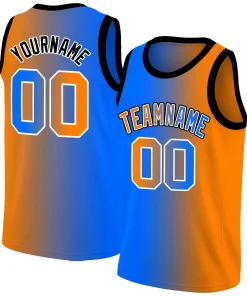 Custom Blue Orange-Black Gradient Fashion Tops Basketball Jersey