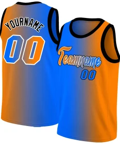 Custom Blue Orange-Black Gradient Fashion Tops Basketball Jersey