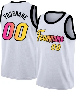 Custom White Pink-Black Gradient Fashion Tops Basketball Jersey