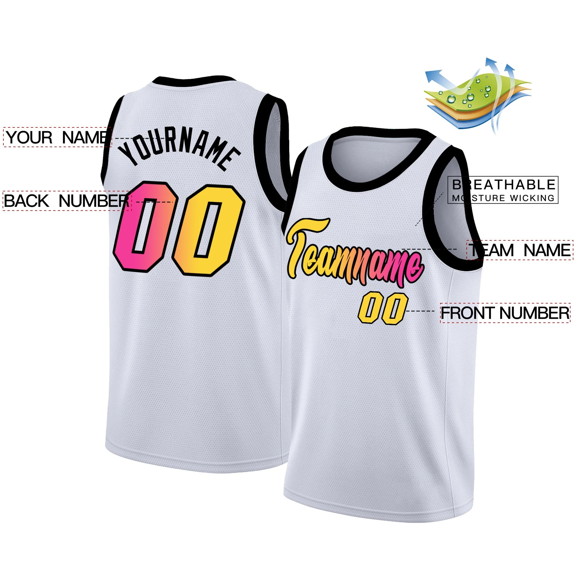 Custom White Pink-Black Gradient Fashion Tops Basketball Jersey - Image 2