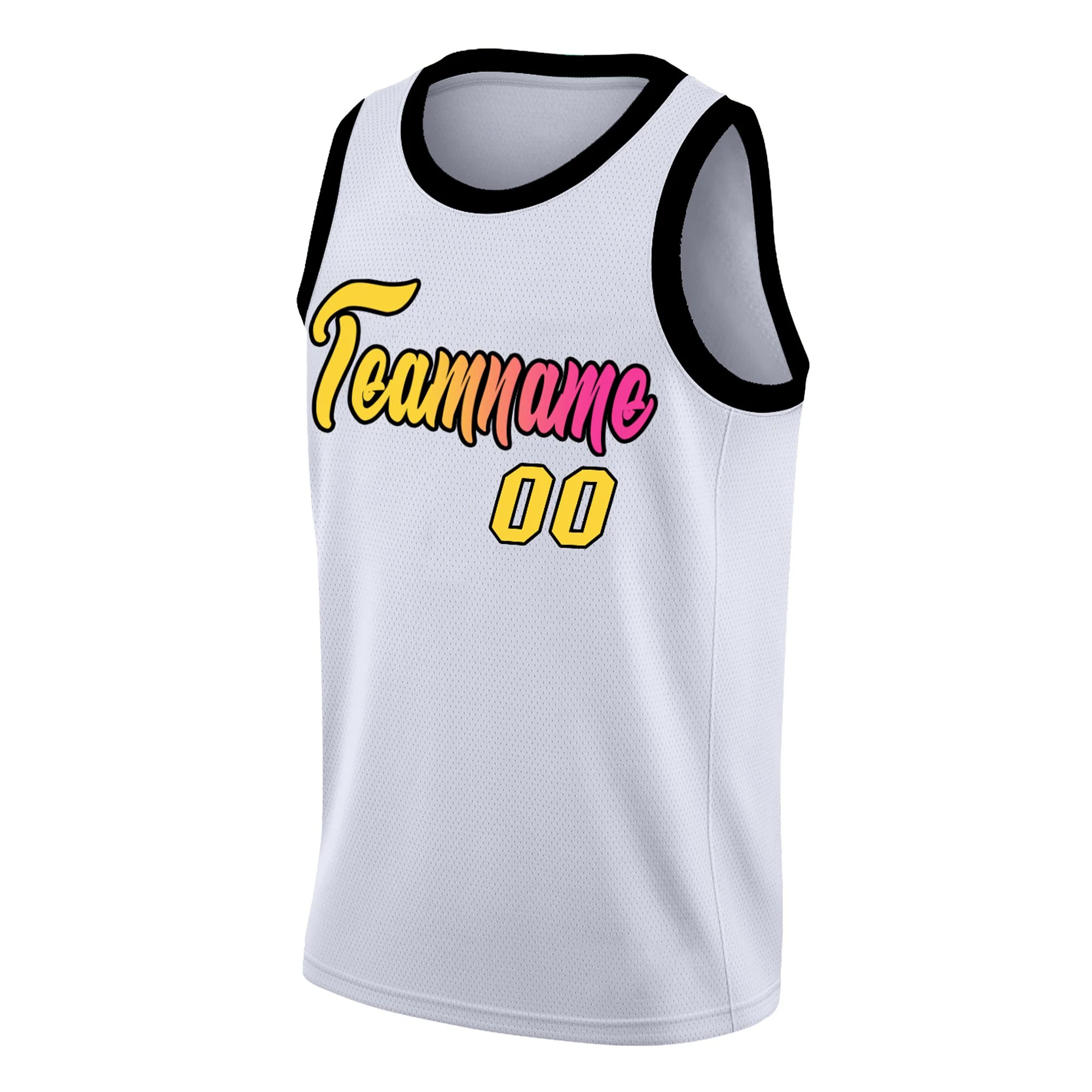 Custom White Pink-Black Gradient Fashion Tops Basketball Jersey - Image 3