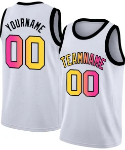Custom White Yellow-Pink Gradient Fashion Tops Basketball Jersey