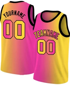 Custom Pink Yellow-Black Gradient Fashion Tops Basketball Jersey