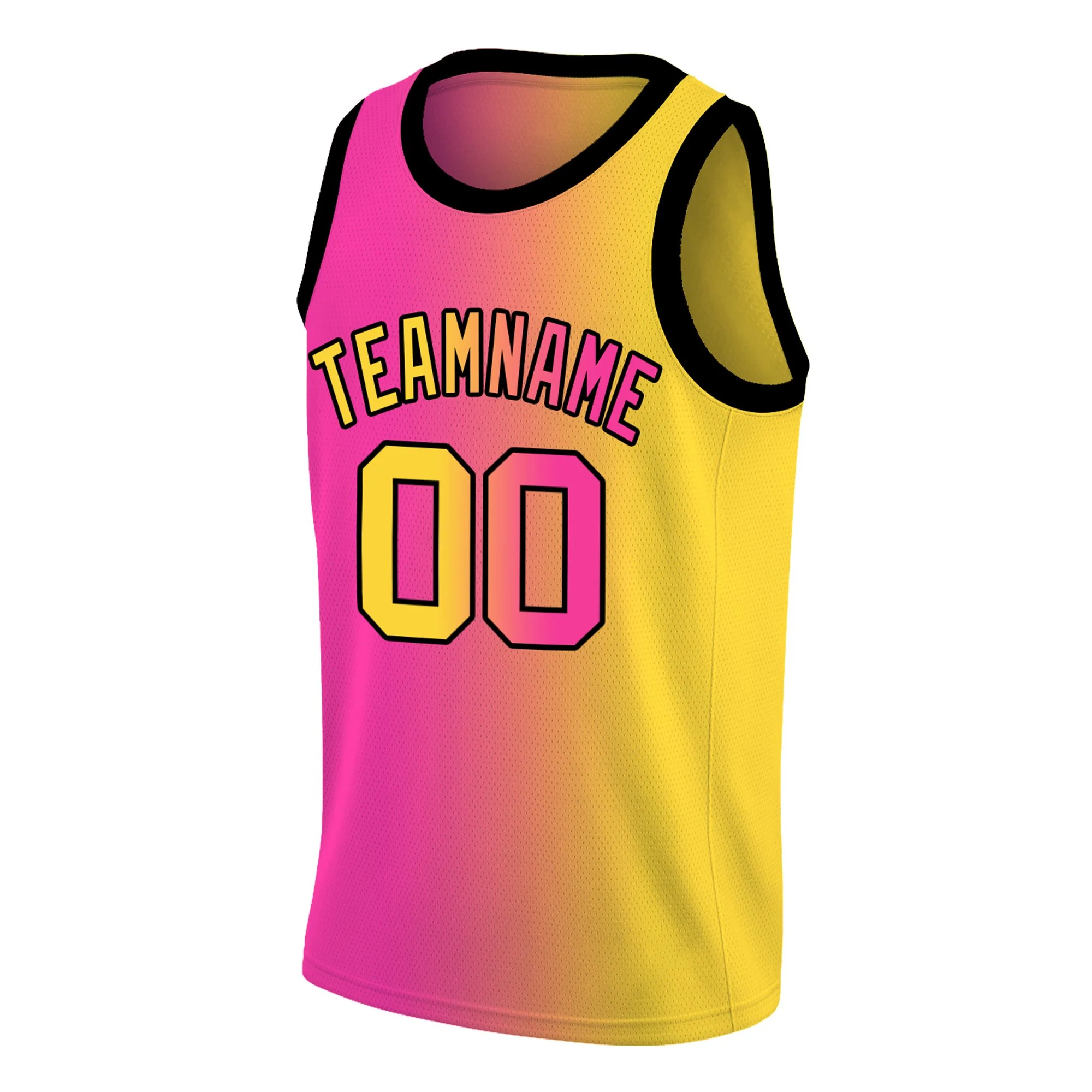 Custom Pink Yellow-Black Gradient Fashion Tops Basketball Jersey - Image 3