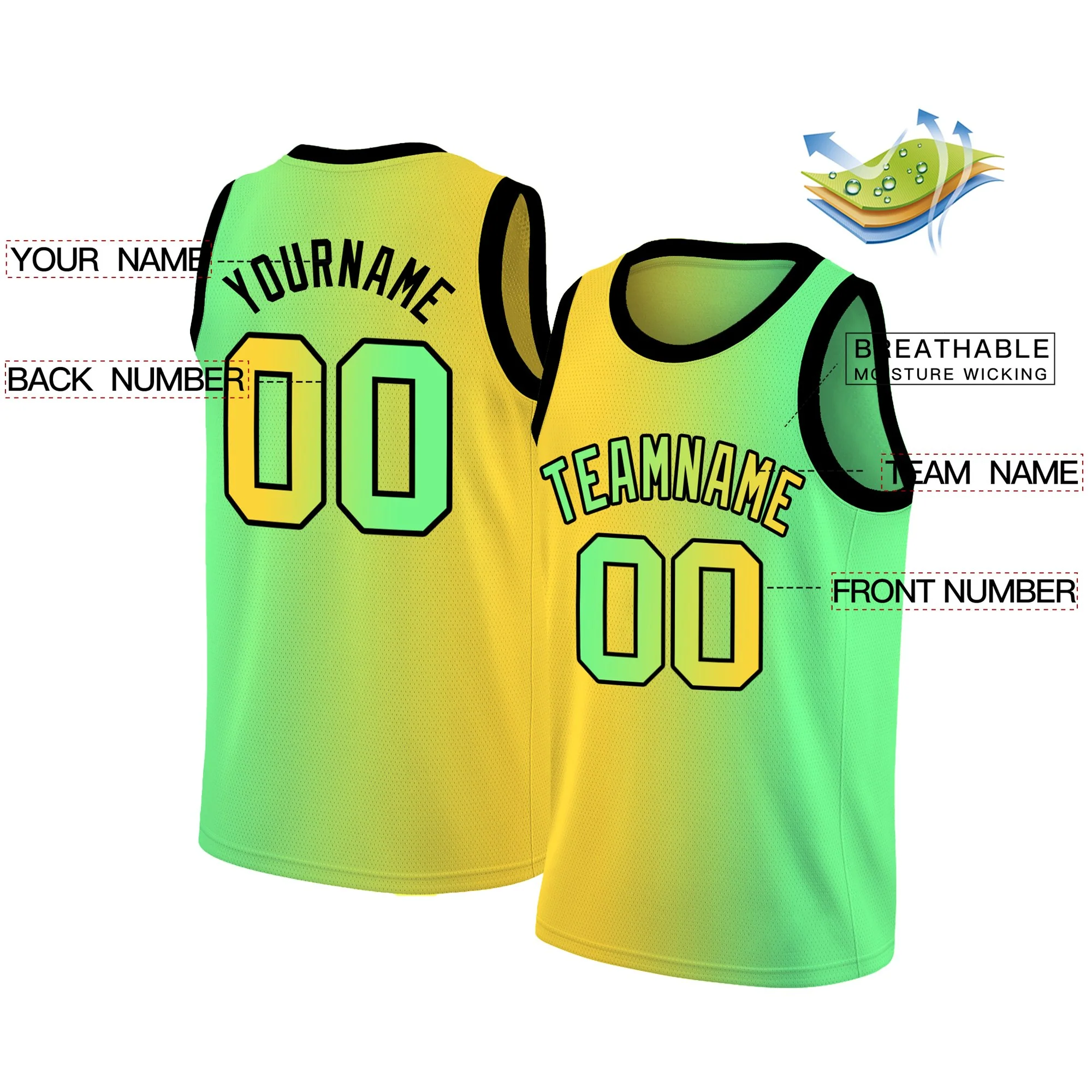Custom Yellow Neon Green Gradient Fashion Tops Basketball Jersey - Image 2