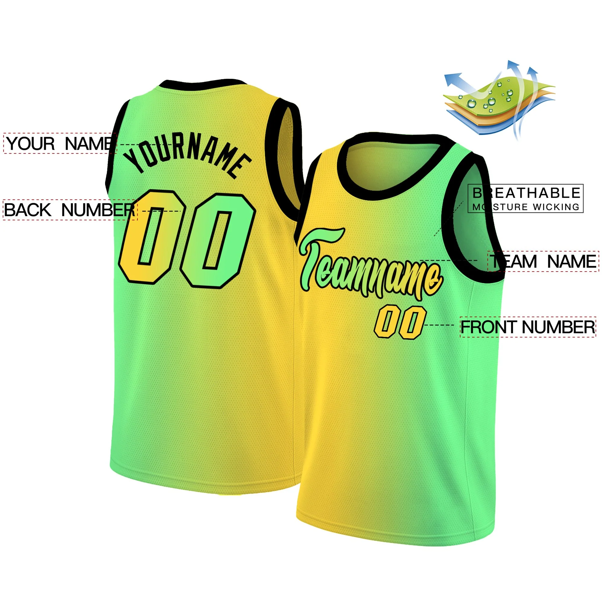 Custom Yellow Neon Green Gradient Fashion Tops Basketball Jersey - Image 2