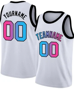Custom White Pink-Black Gradient Fashion Tops Basketball Jersey