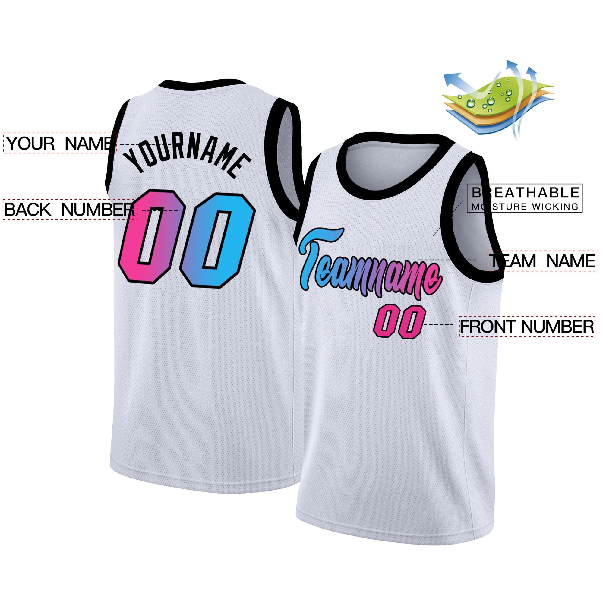 Custom White Pink Gradient Fashion Tops Basketball Jersey - Image 2