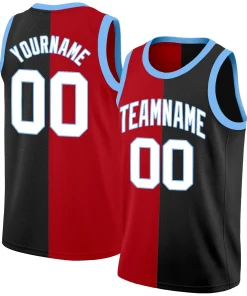 Custom Black Red-Blue Split Fashion Tops Basketball Jersey