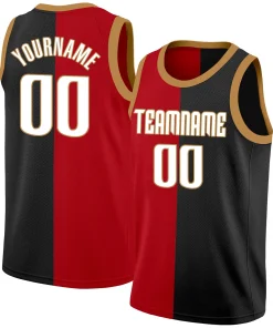 Custom Black Red-Brown Split Fashion Tops Basketball Jersey