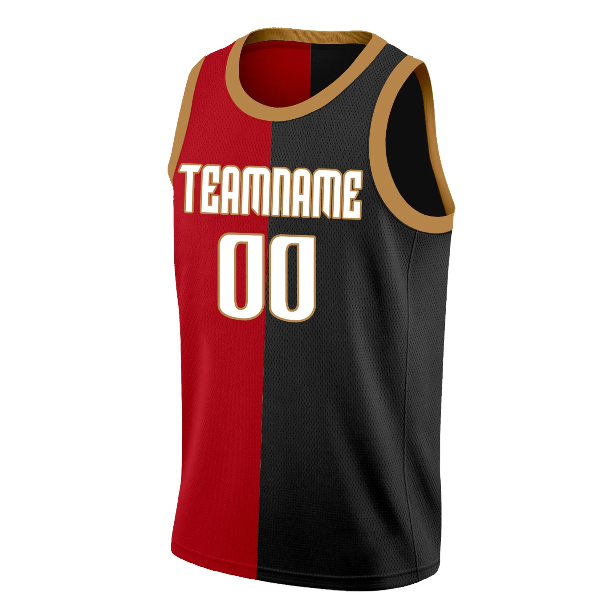 Custom Black Red-Brown Split Fashion Tops Basketball Jersey - Image 3