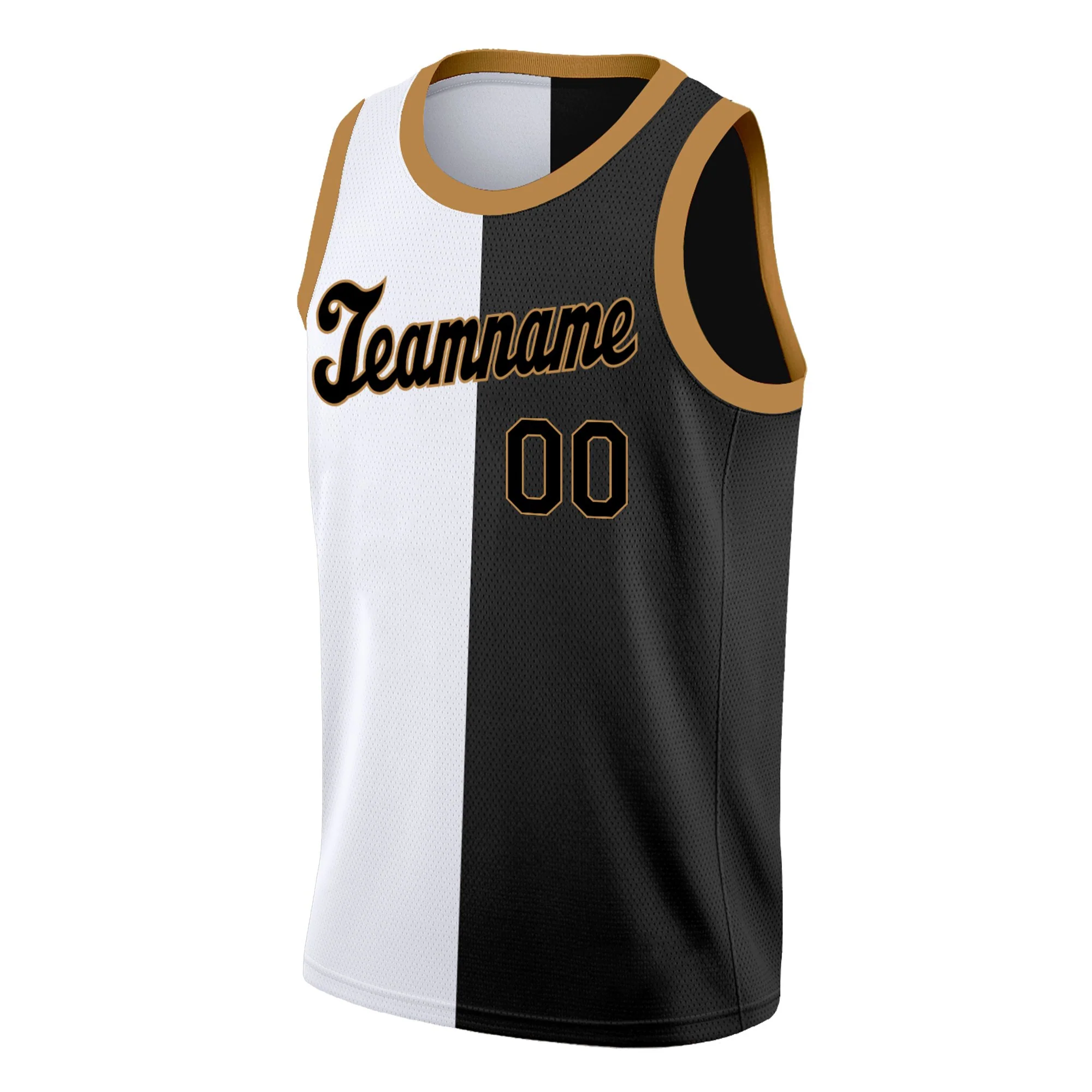 Custom Black White-Brown Split Fashion Tops Basketball Jersey - Image 3