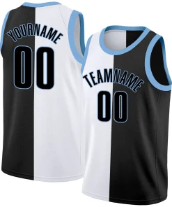 Custom Black White-Blue Split Fashion Tops Basketball Jersey