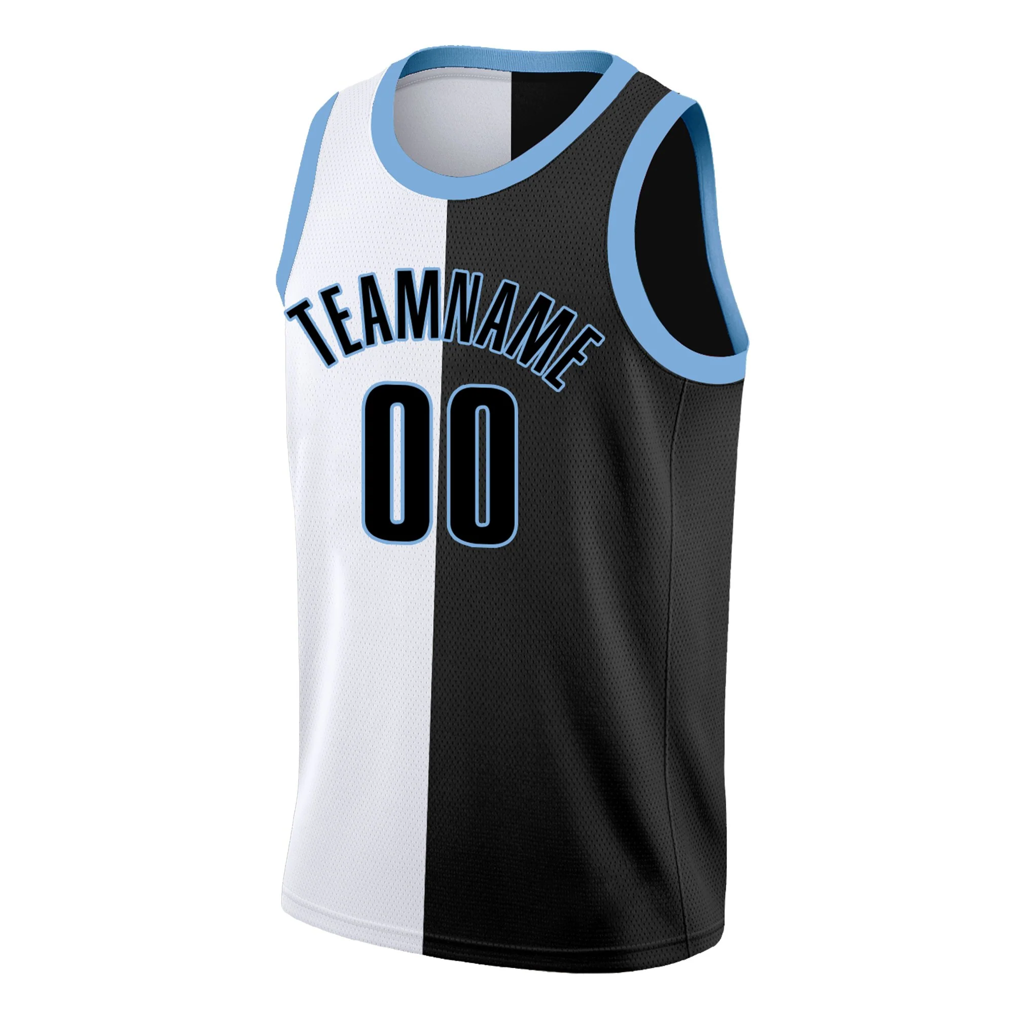 Custom Black White-Blue Split Fashion Tops Basketball Jersey - Image 3