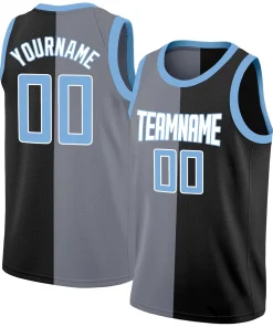 Custom Black Light Blue-White Split Fashion Tops Basketball Jersey