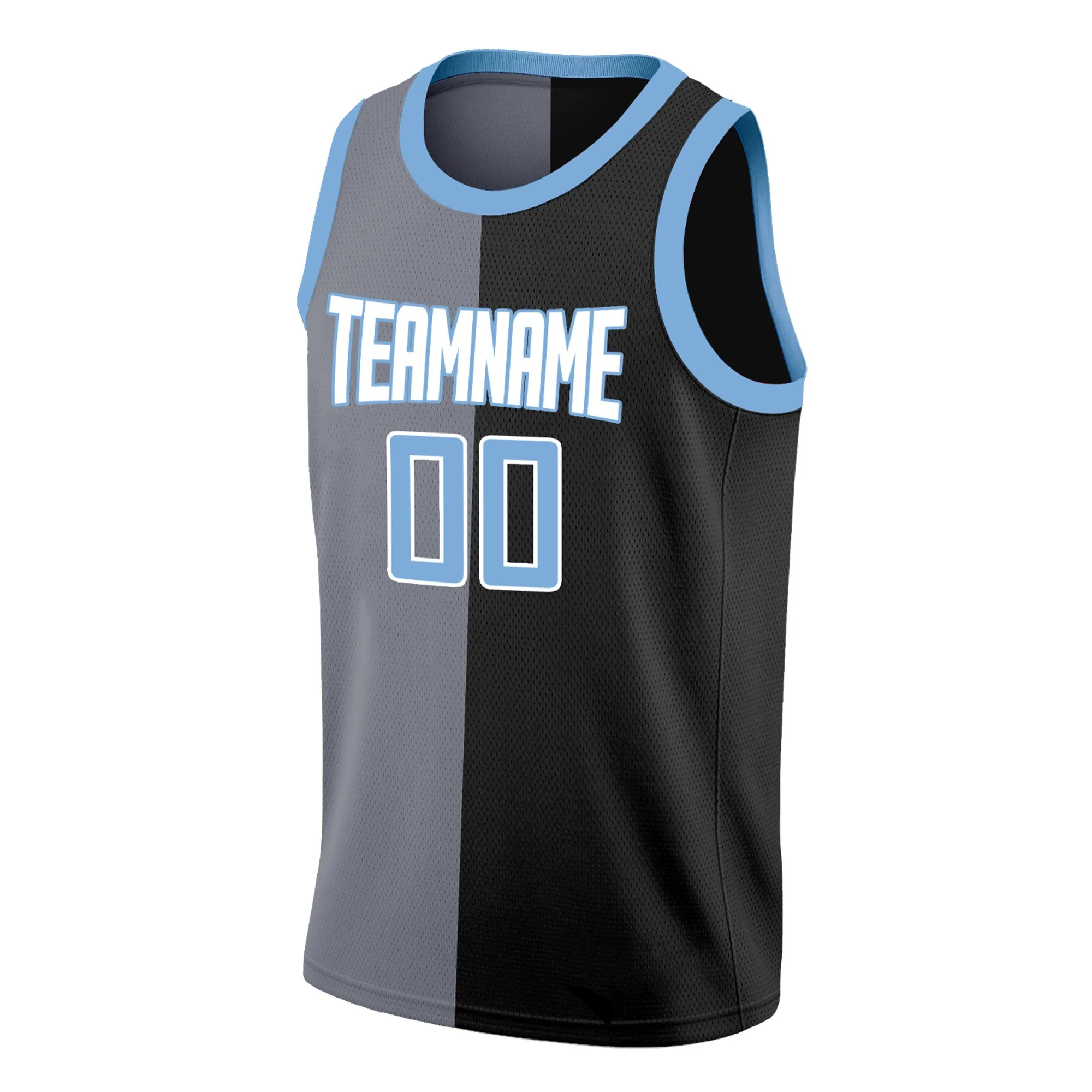 Custom Black Light Blue-White Split Fashion Tops Basketball Jersey - Image 3