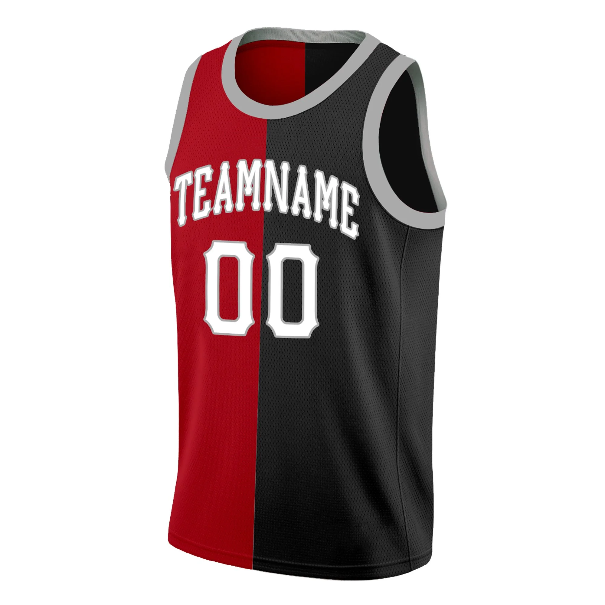 Custom Red Black-White Split Fashion Tops Basketball Jersey - Image 3