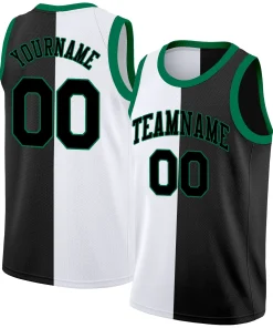 Custom Black White Green Split Fashion Tops Basketball Jersey