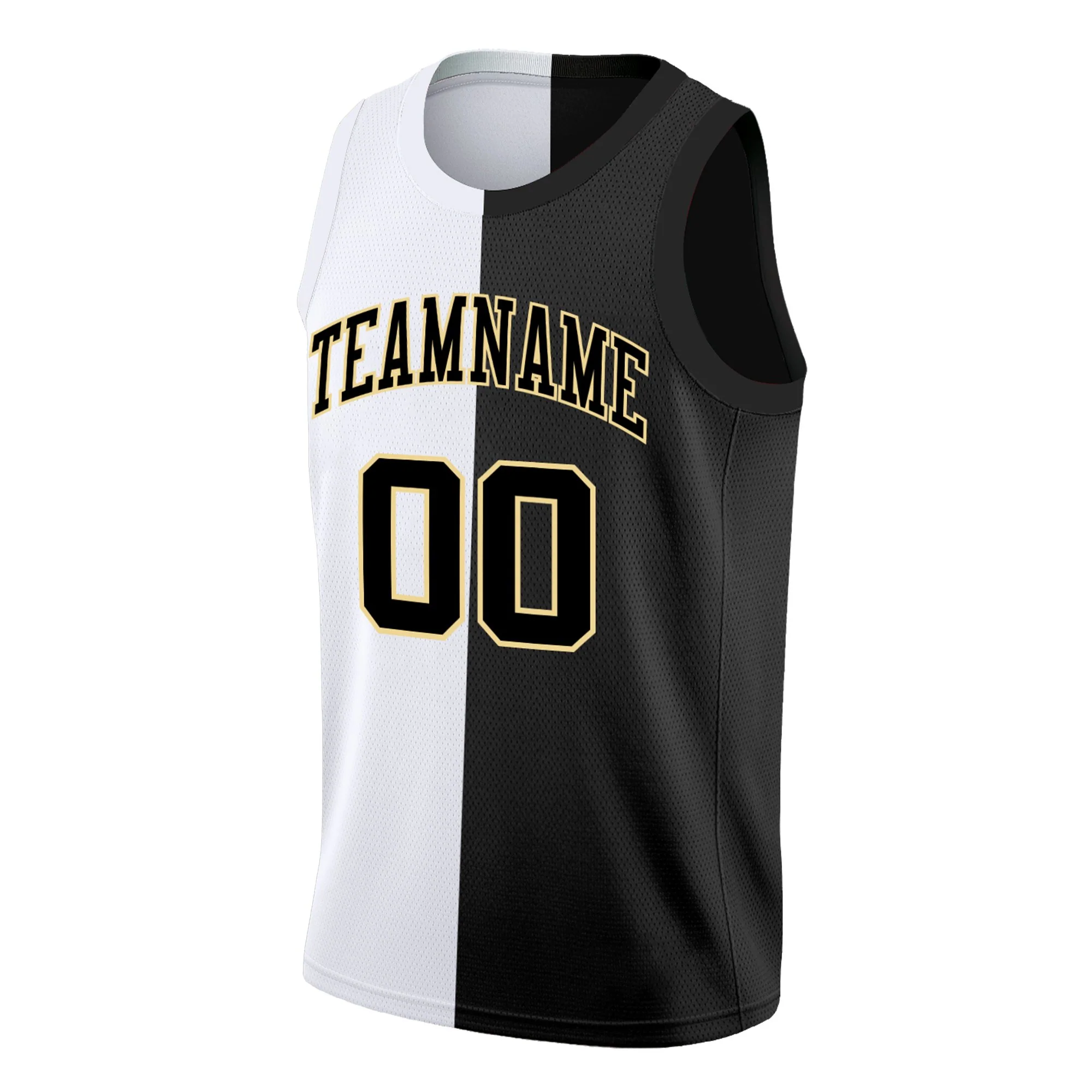 Custom Black White-Yellow Split Fashion Tops Basketball Jersey - Image 3