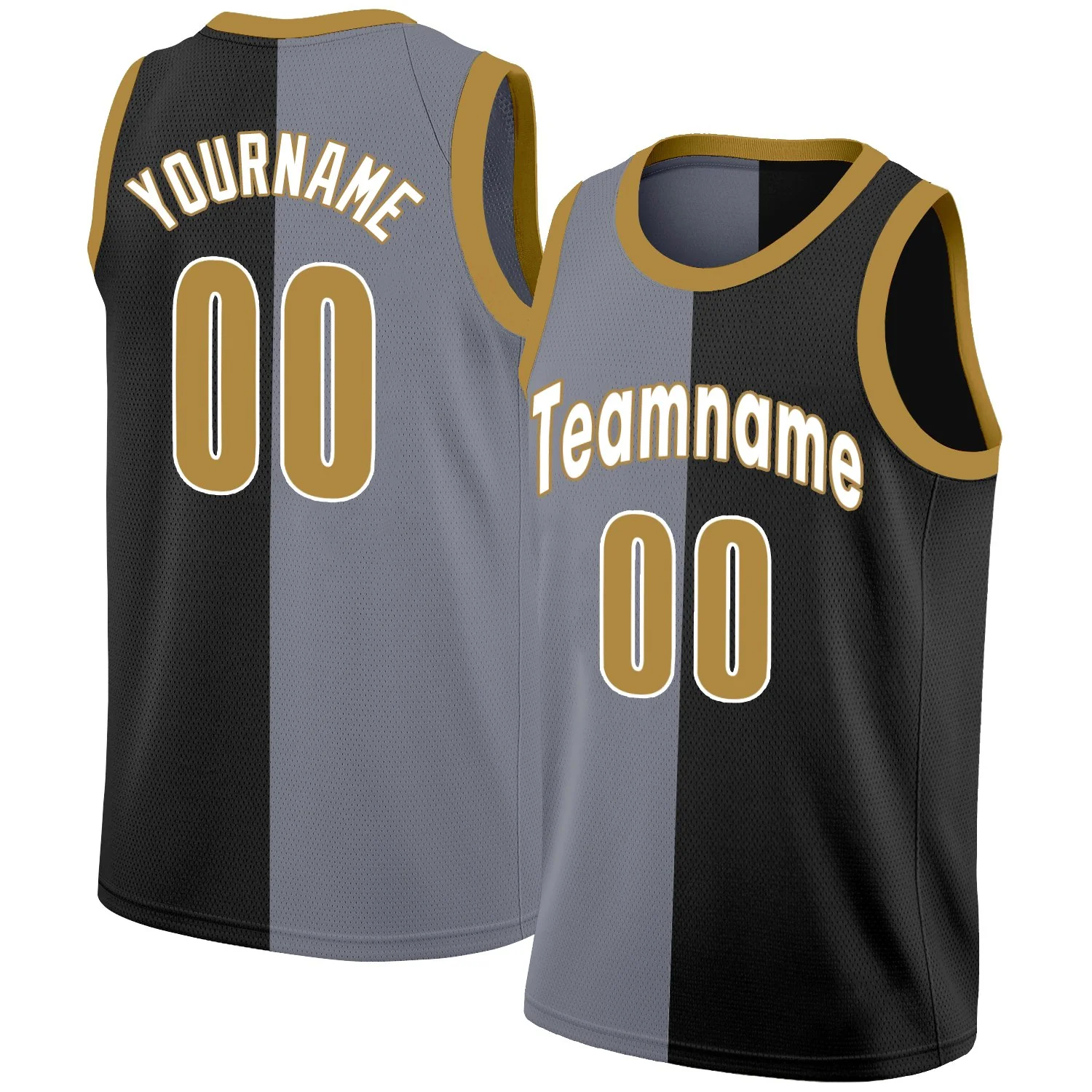 Custom Black Yellow-White Split Fashion Tops Basketball Jersey