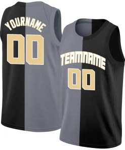 Custom Black Gold-White Split Fashion Tops Basketball Jersey