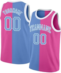 Custom Pink Blue Split Fashion Tops Basketball Jersey