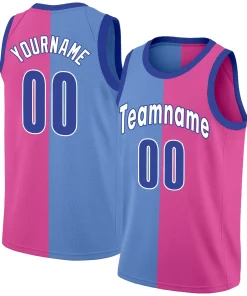 Custom Pink Blue Split Fashion Tops Basketball Jersey