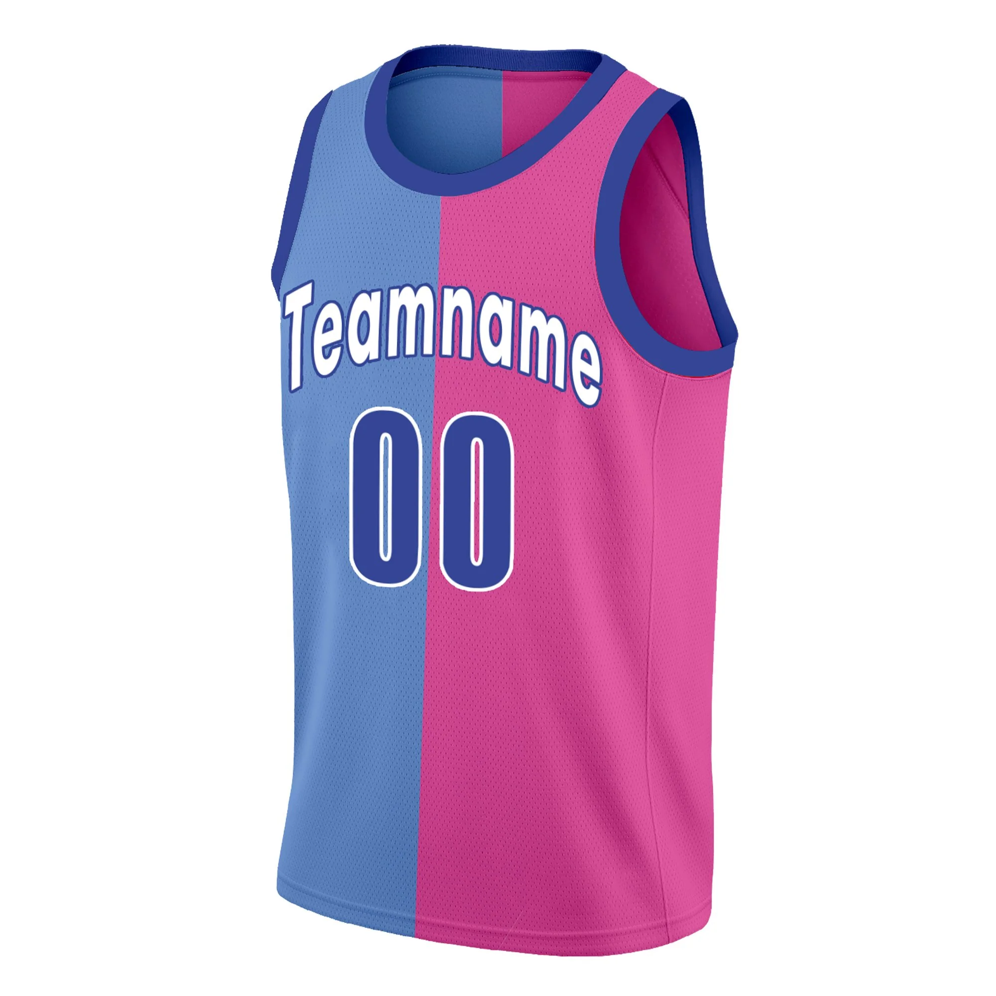Custom Pink Blue Split Fashion Tops Basketball Jersey - Image 3