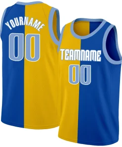 Custom Yellow Blue-White Split Fashion Tops Basketball Jersey