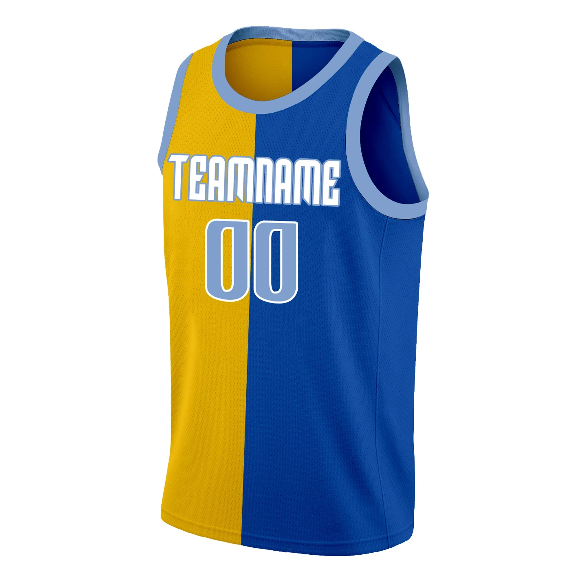 Custom Yellow Blue-White Split Fashion Tops Basketball Jersey - Image 3