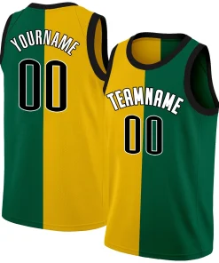 Custom Yellow Green -White Split Fashion Tops Basketball Jersey