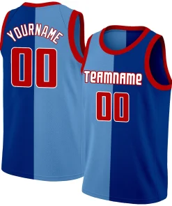 Custom Navy Blue-Red Split Fashion Tops Basketball Jersey