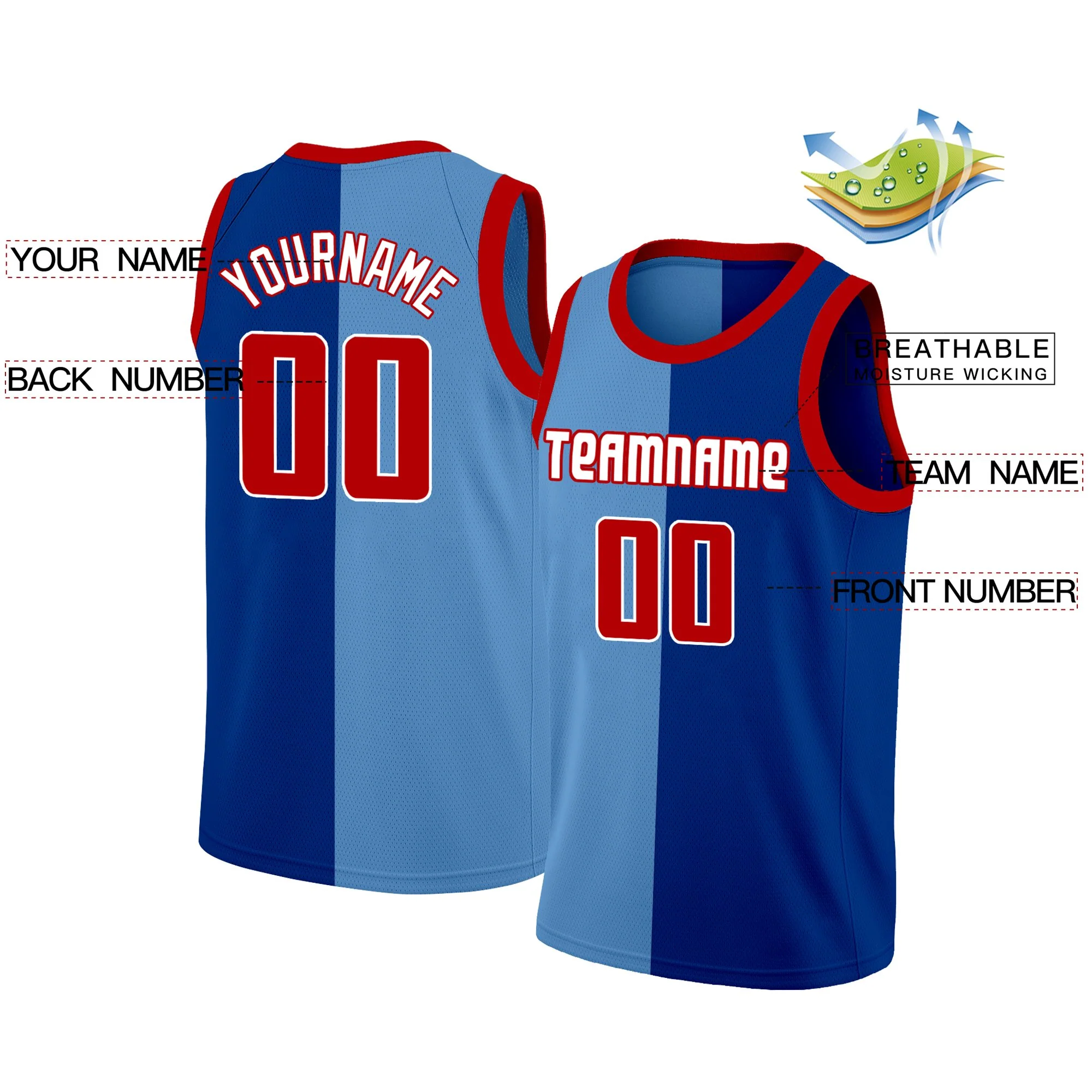 Custom Navy Blue-Red Split Fashion Tops Basketball Jersey - Image 2