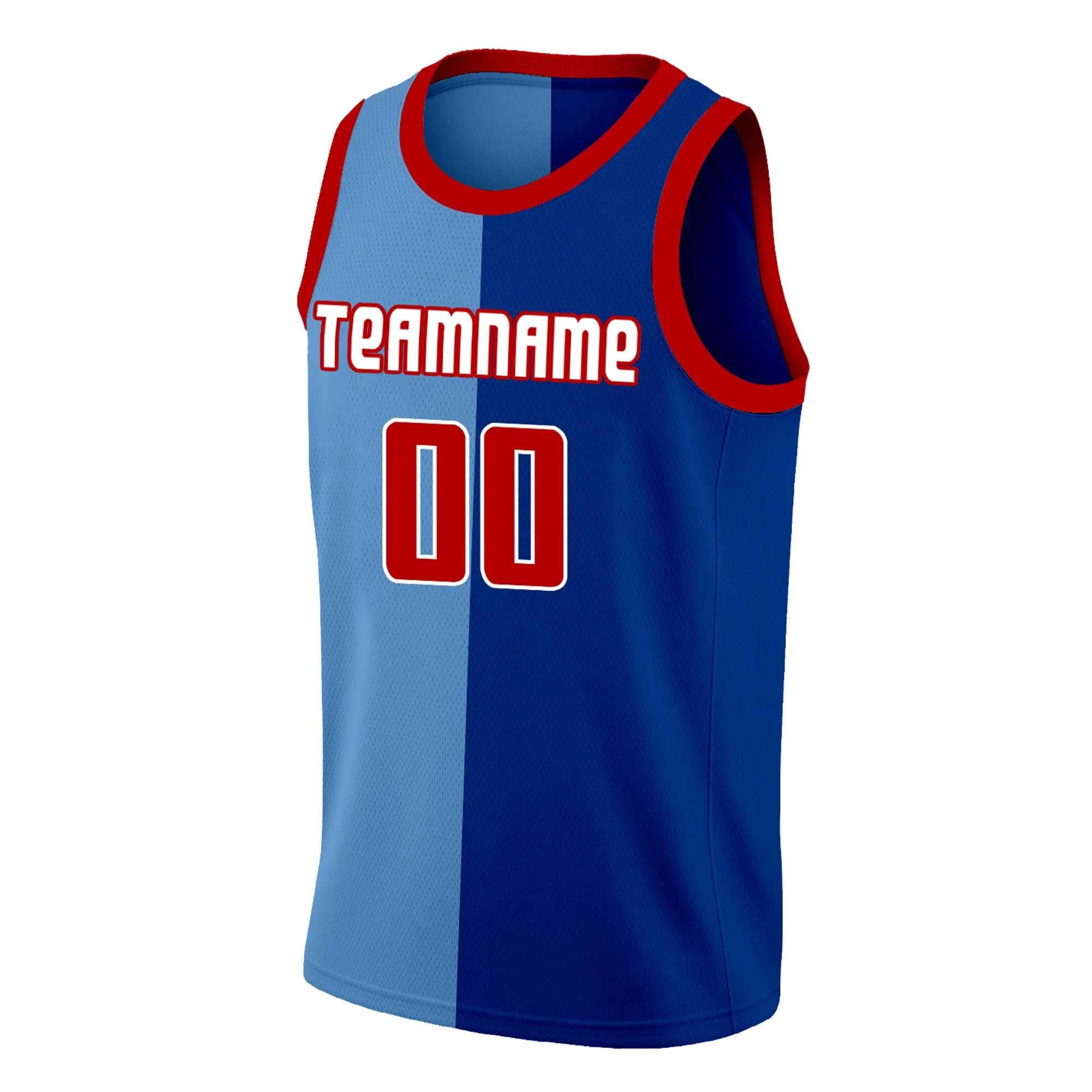Custom Navy Blue-Red Split Fashion Tops Basketball Jersey - Image 3