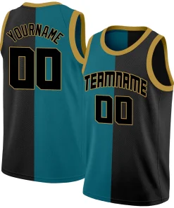 Custom Teal Black Split Fashion Tops Basketball Jersey