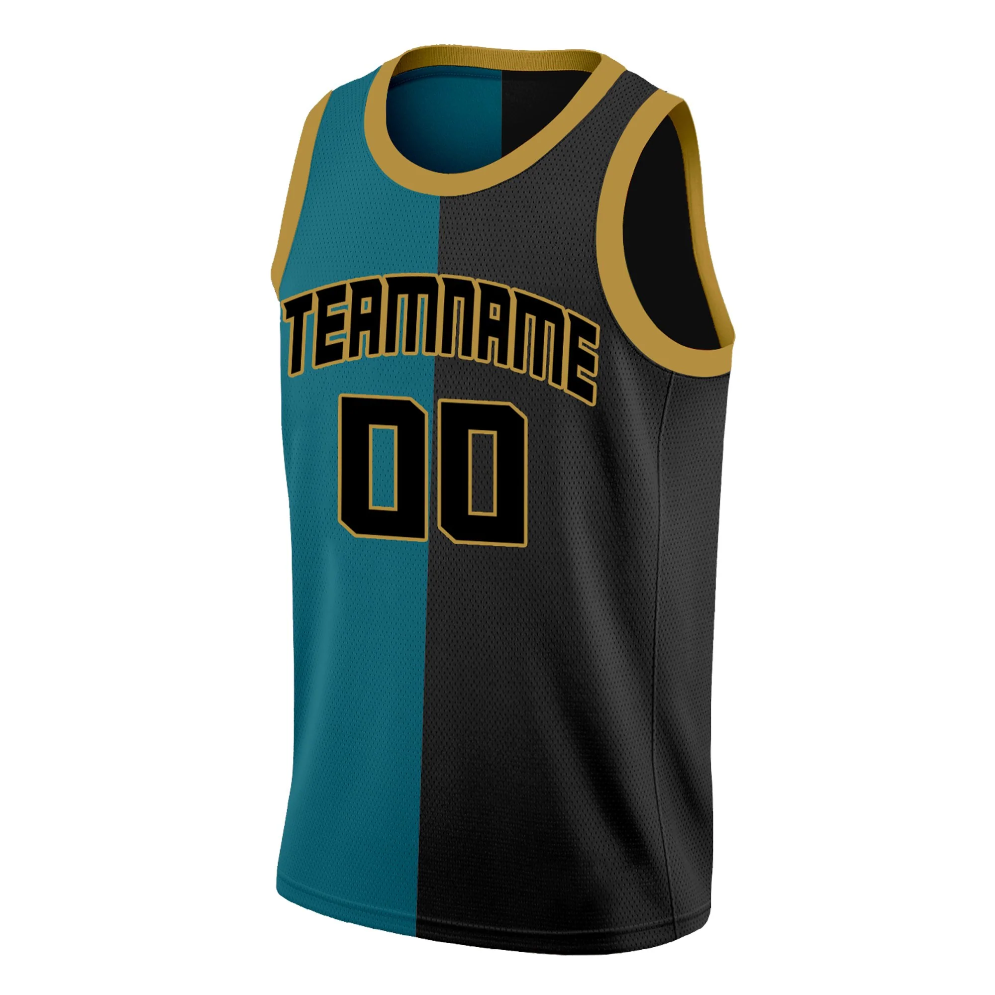 Custom Teal Black Split Fashion Tops Basketball Jersey - Image 3