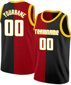 Custom Black Red-White Split Fashion Tops Basketball Jersey