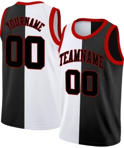 Custom Black White-Red Split Fashion Tops Basketball Jersey
